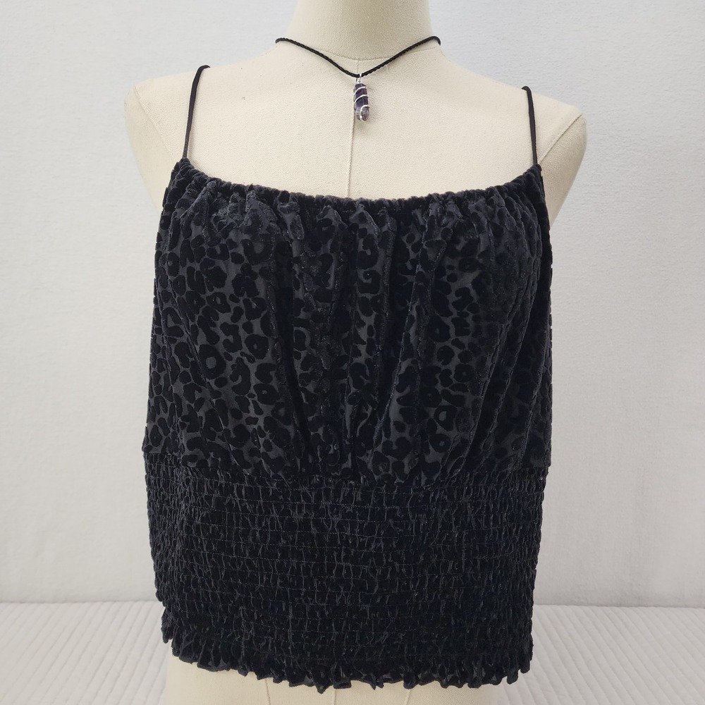 West of Melrose XL Black‎ Velvet Leopard Print Cami Top Sleeveless